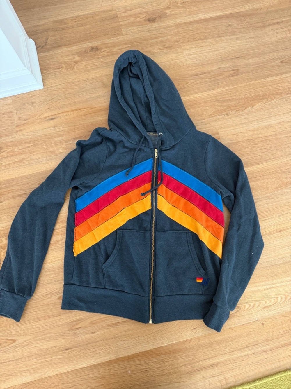 Aviator Nation Navy Zip Hoodie with Blue, Red & Yellow Chevron